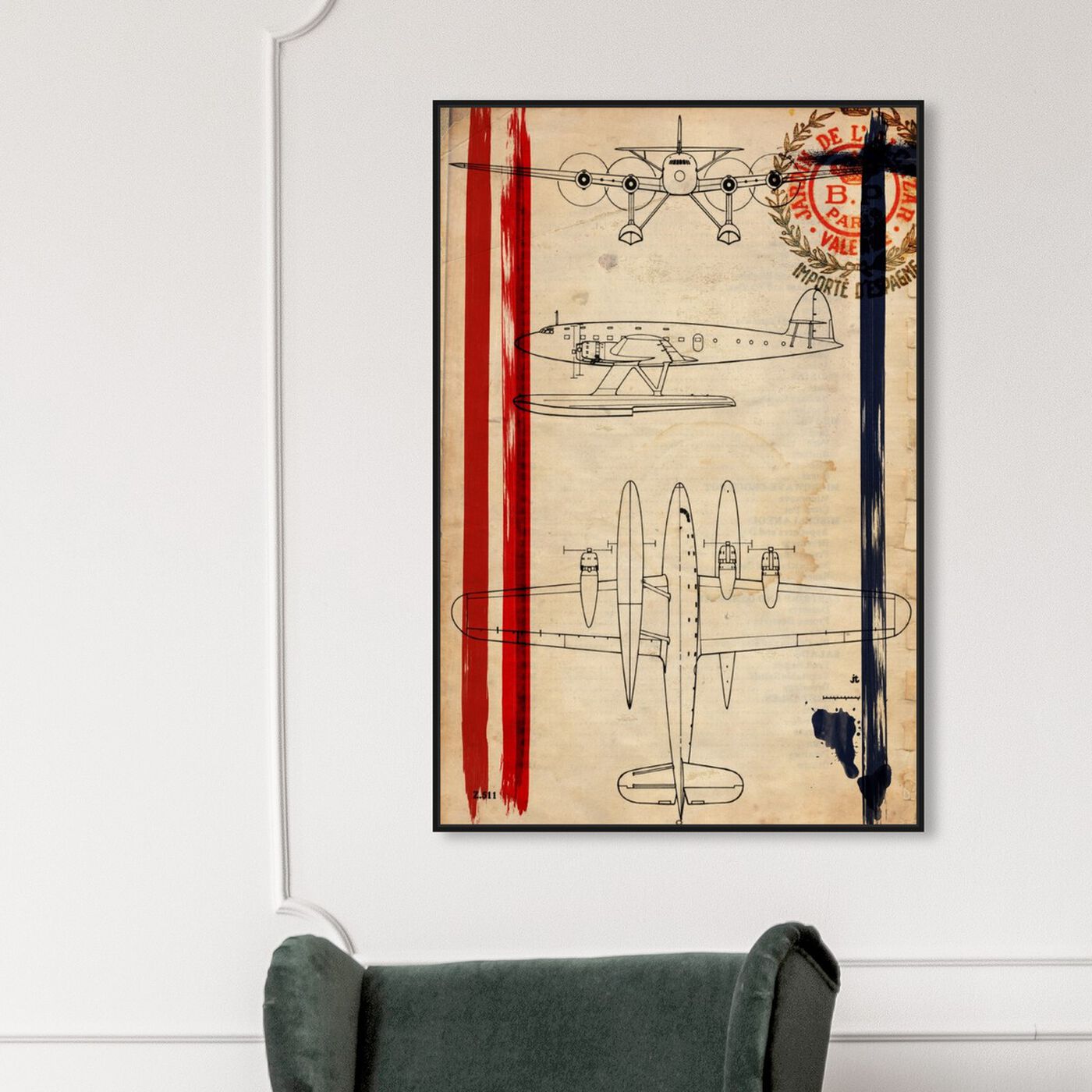 Hanging view of Air Espagne France 1944 featuring transportation and airplanes art.