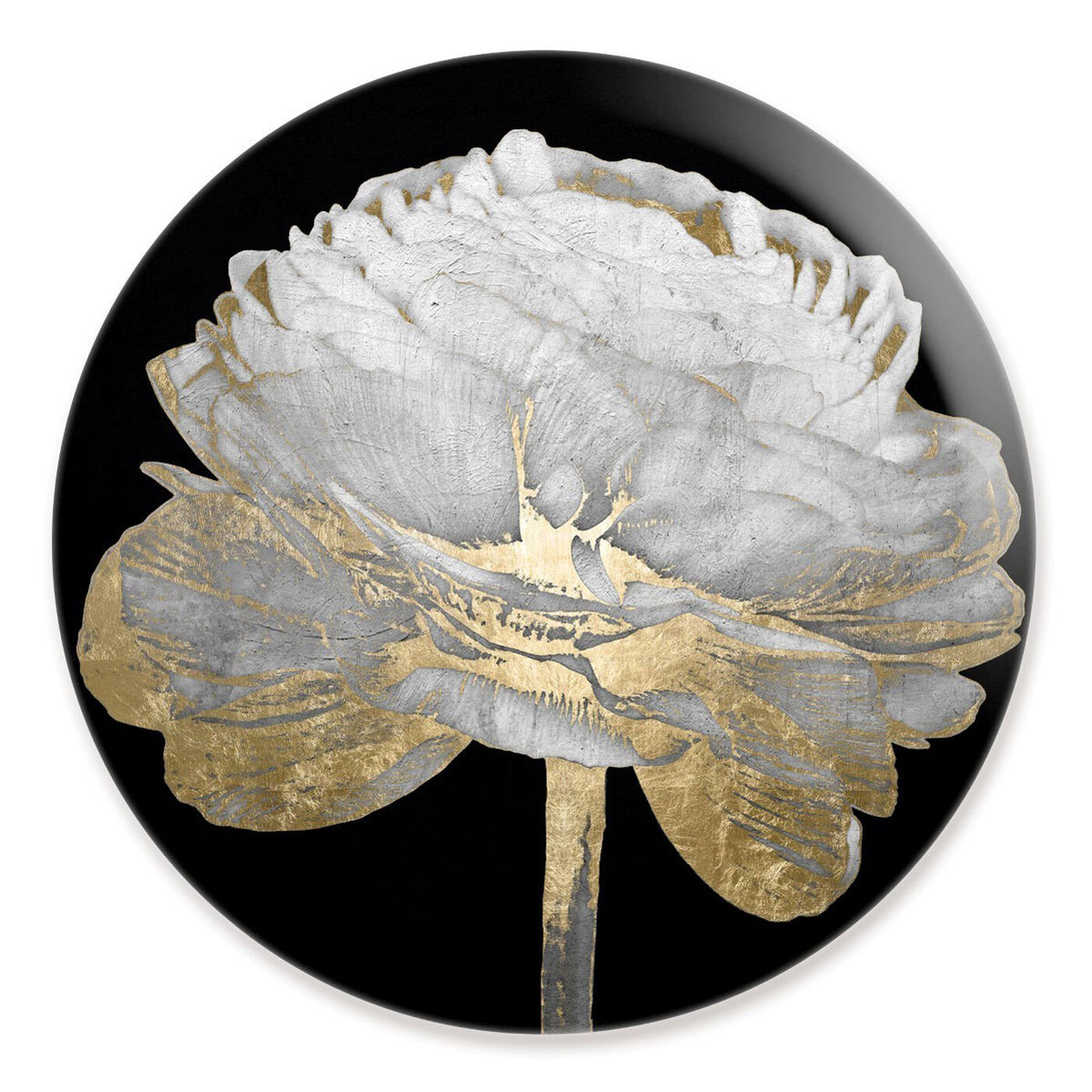 Front view of Gold and Light Floral II Round featuring floral and botanical and florals art.