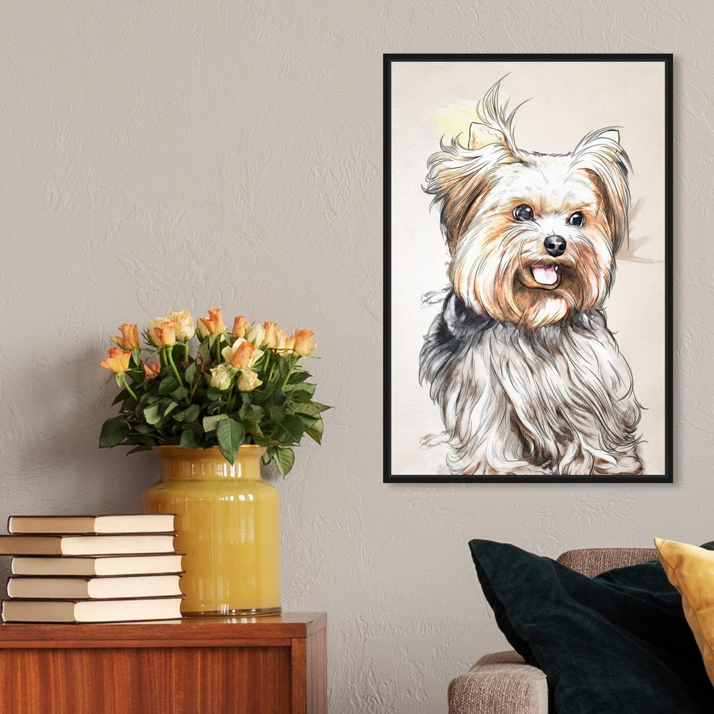 Hanging view of Yorkie Watercolor featuring animals and dogs and puppies art.