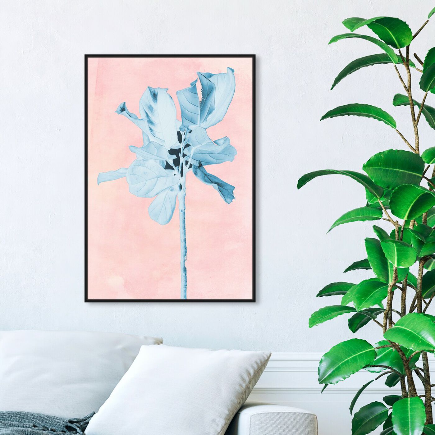 Hanging view of Fig Tree Leafy Blue featuring floral and botanical and florals art.