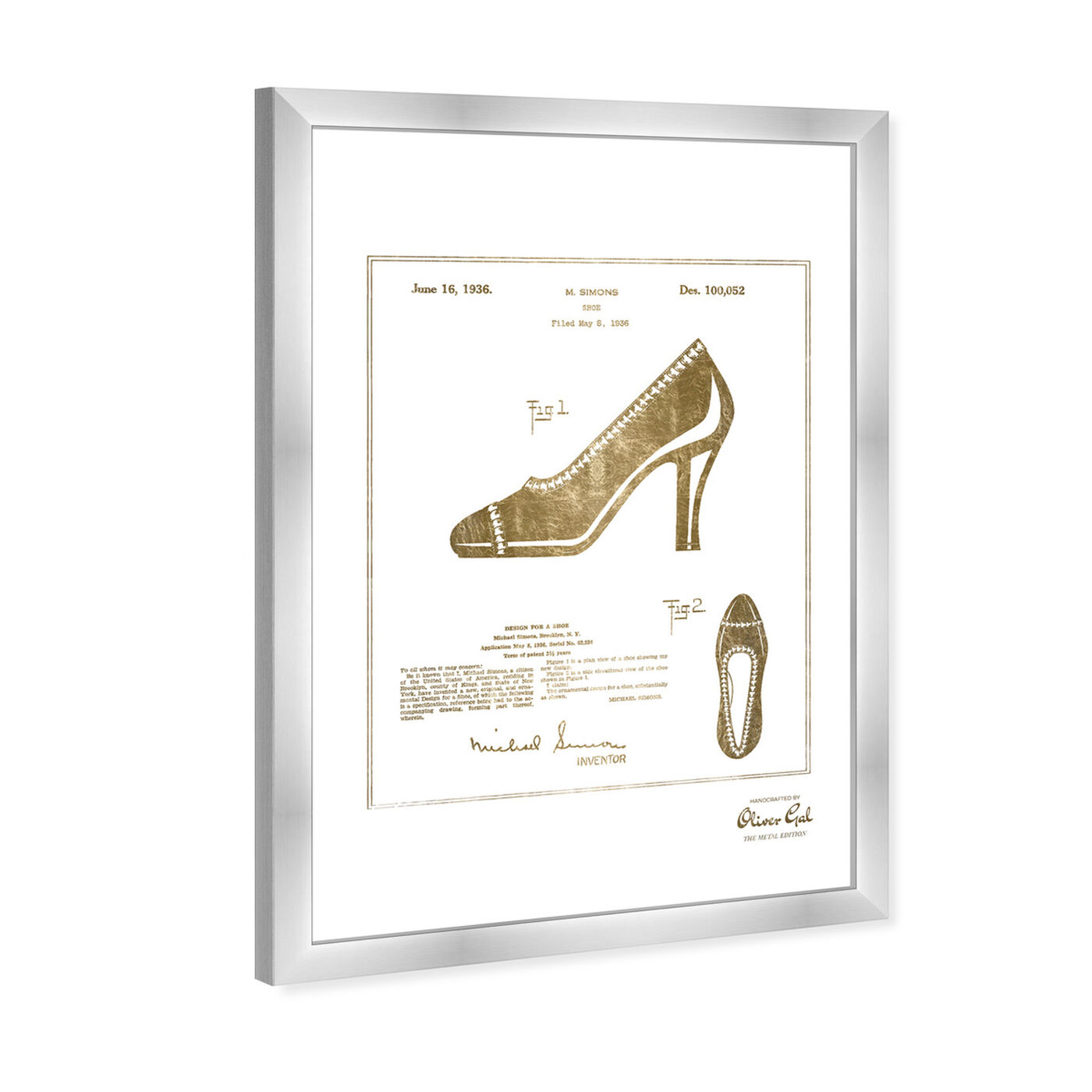 Angled view of Malletier DESIGN FOR A SHOE 1936 Gold featuring fashion and glam and shoes art.