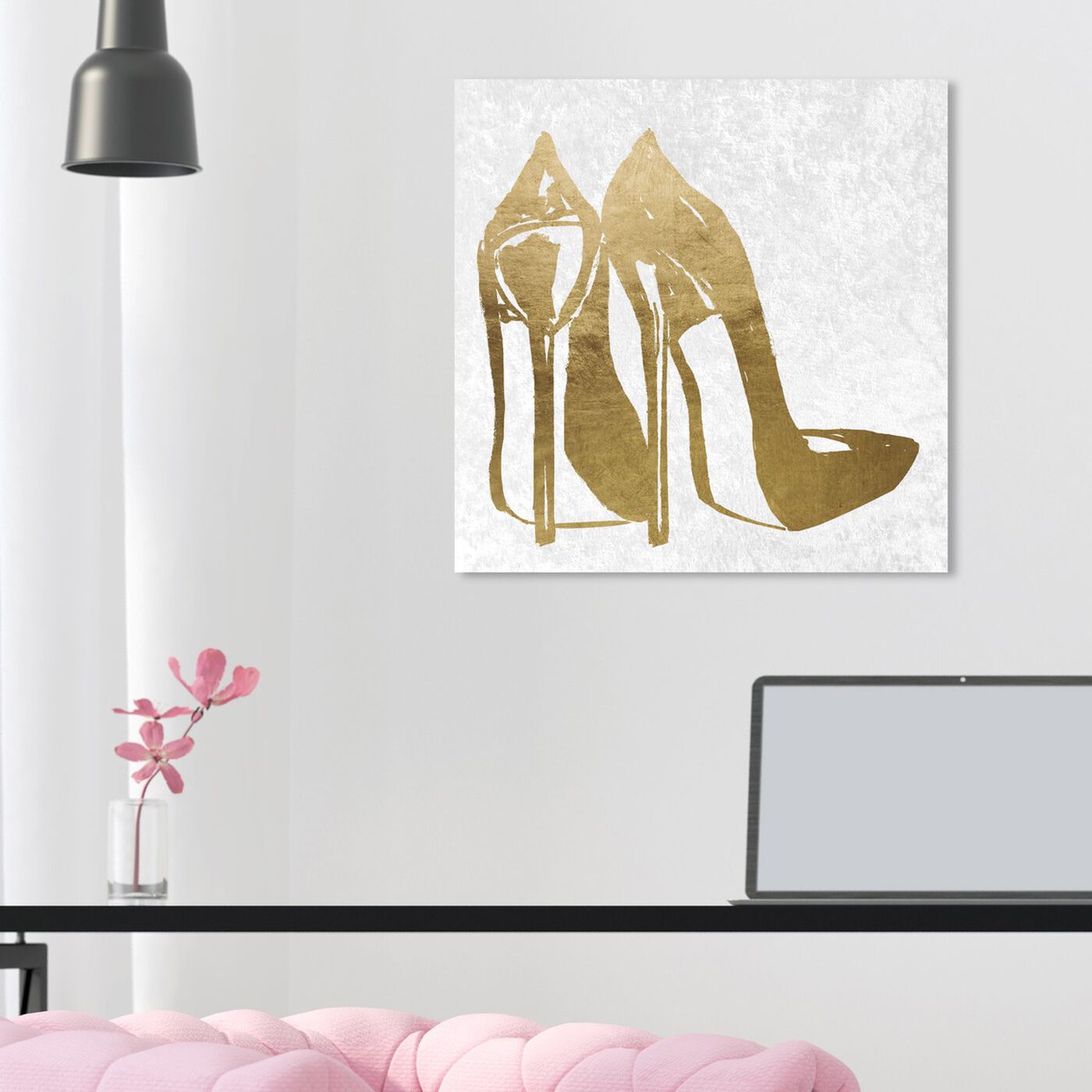 Hanging view of Gold and Velvet Heels featuring fashion and glam and shoes art.