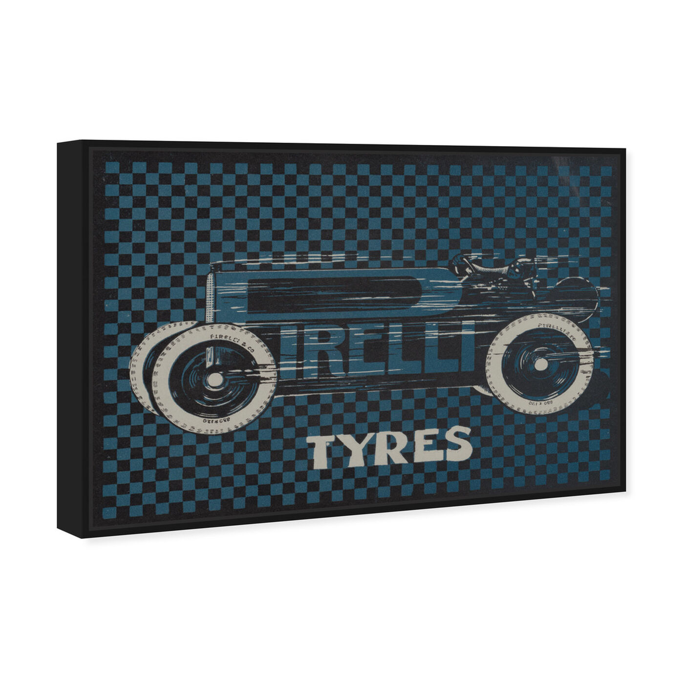 Angled view of Tyres Checkered featuring transportation and automobiles art.