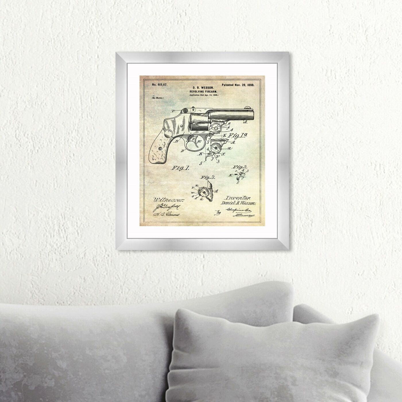 Hanging view of Wesson Pistol 1898 featuring entertainment and hobbies and machine guns art.