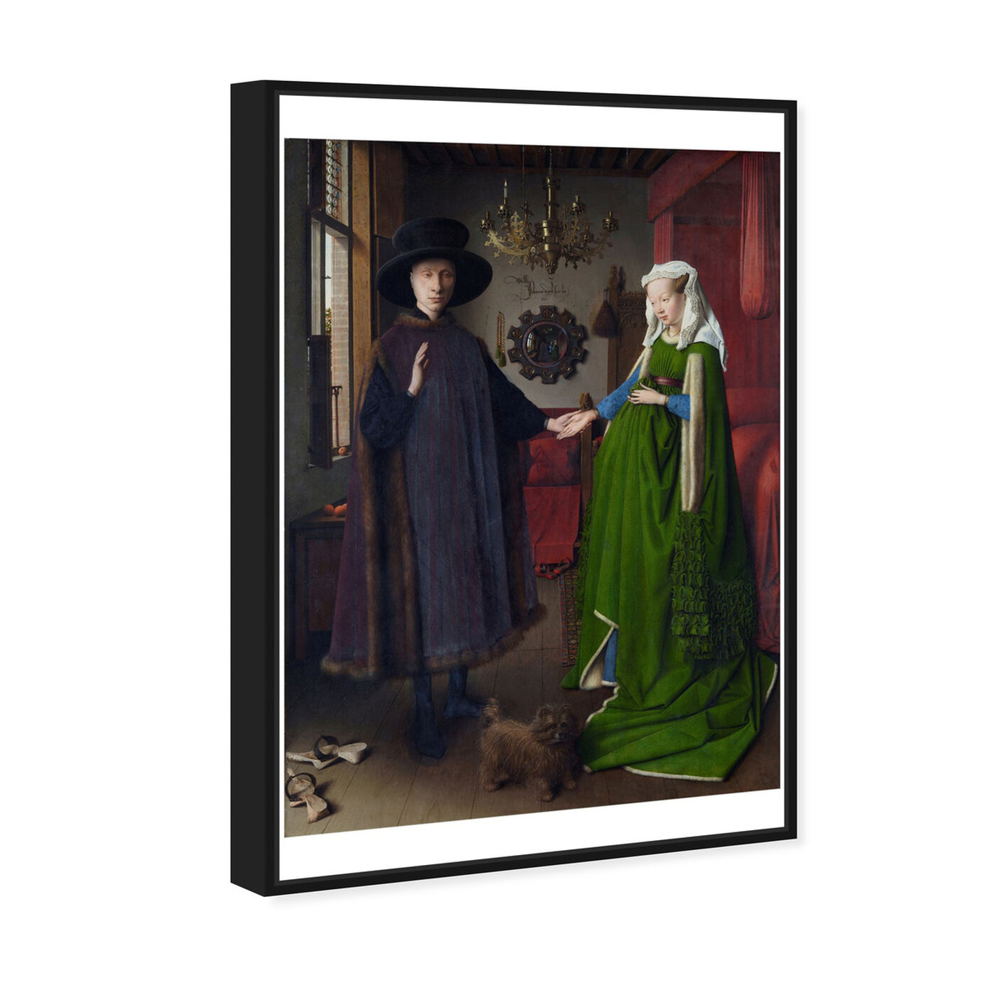 Angled view of Van Eyck - Arnolfini Portrait featuring classic and figurative and renaissance art.