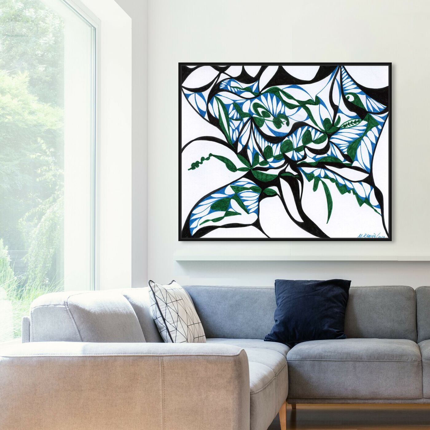Hanging view of Swirling Ferns featuring abstract and geometric art.