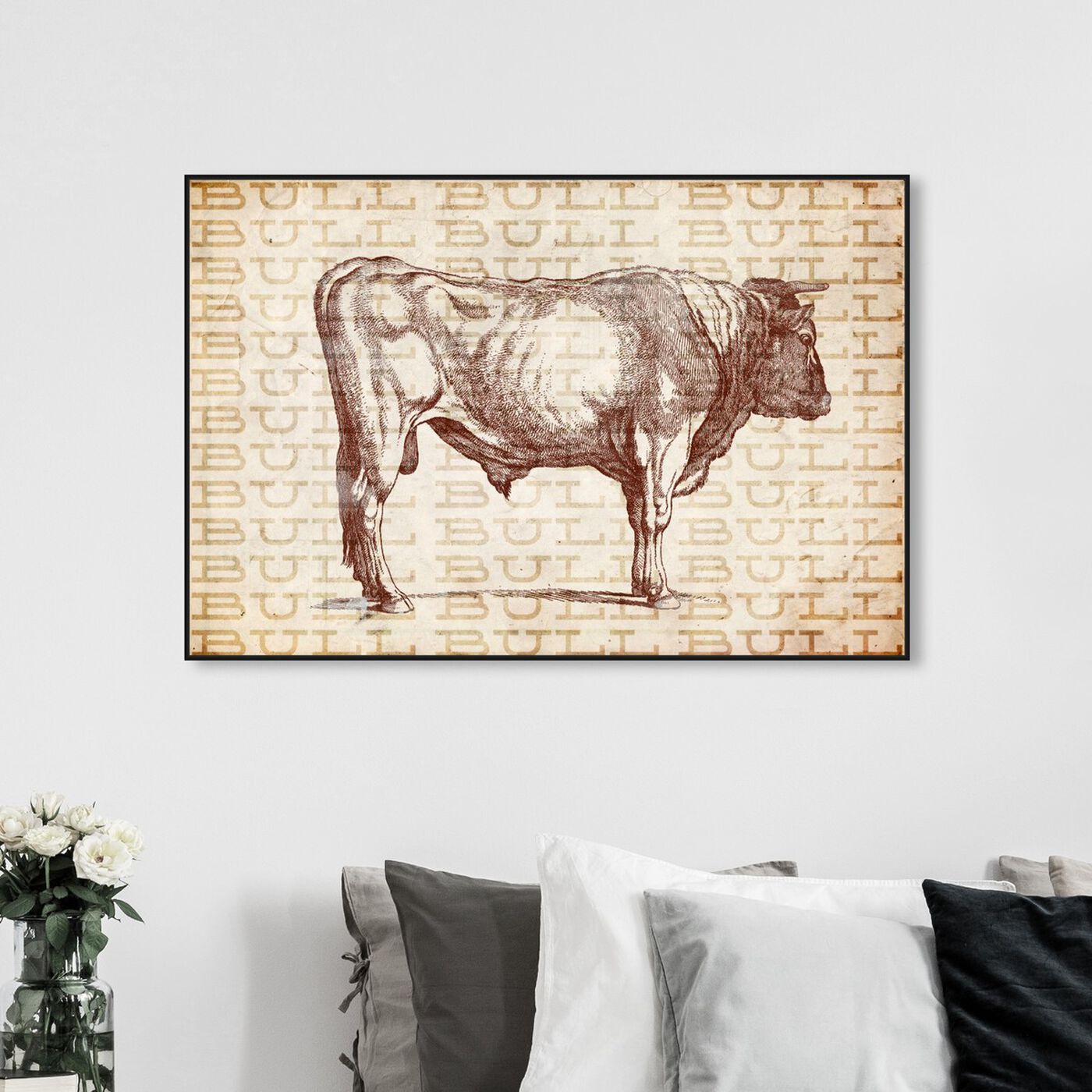 Hanging view of Bull featuring animals and farm animals art.