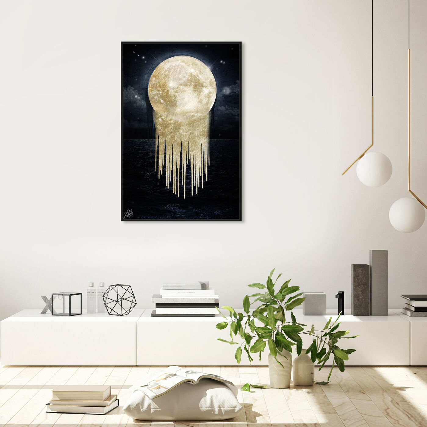 Hanging view of Solid Gold Heart Moon featuring astronomy and space and moons art.
