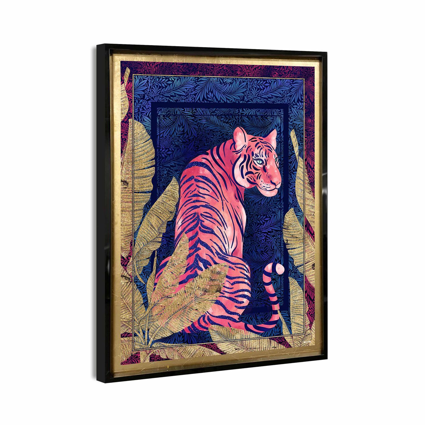 Deep Neon Jungle Cat - With Hand-Applied Glitter and Gold Leaf