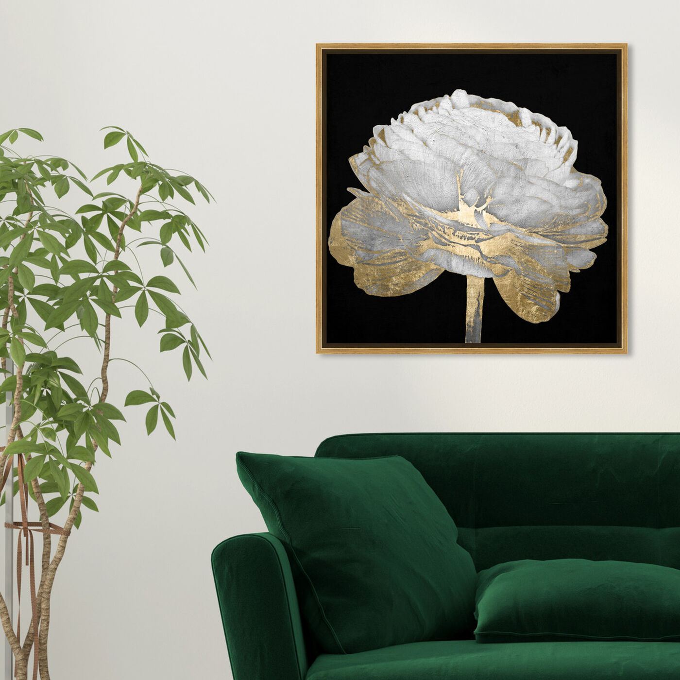 Hanging view of Gold and Light Floral II featuring floral and botanical and florals art.