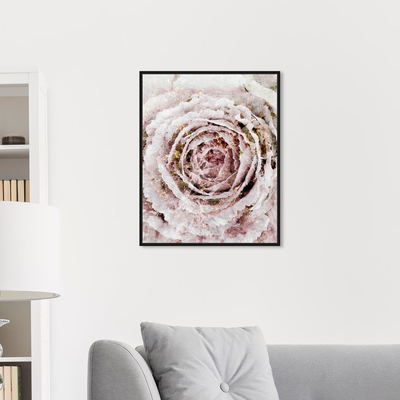 Hanging view of Blush Winter Flower Narrow featuring floral and botanical and florals art.