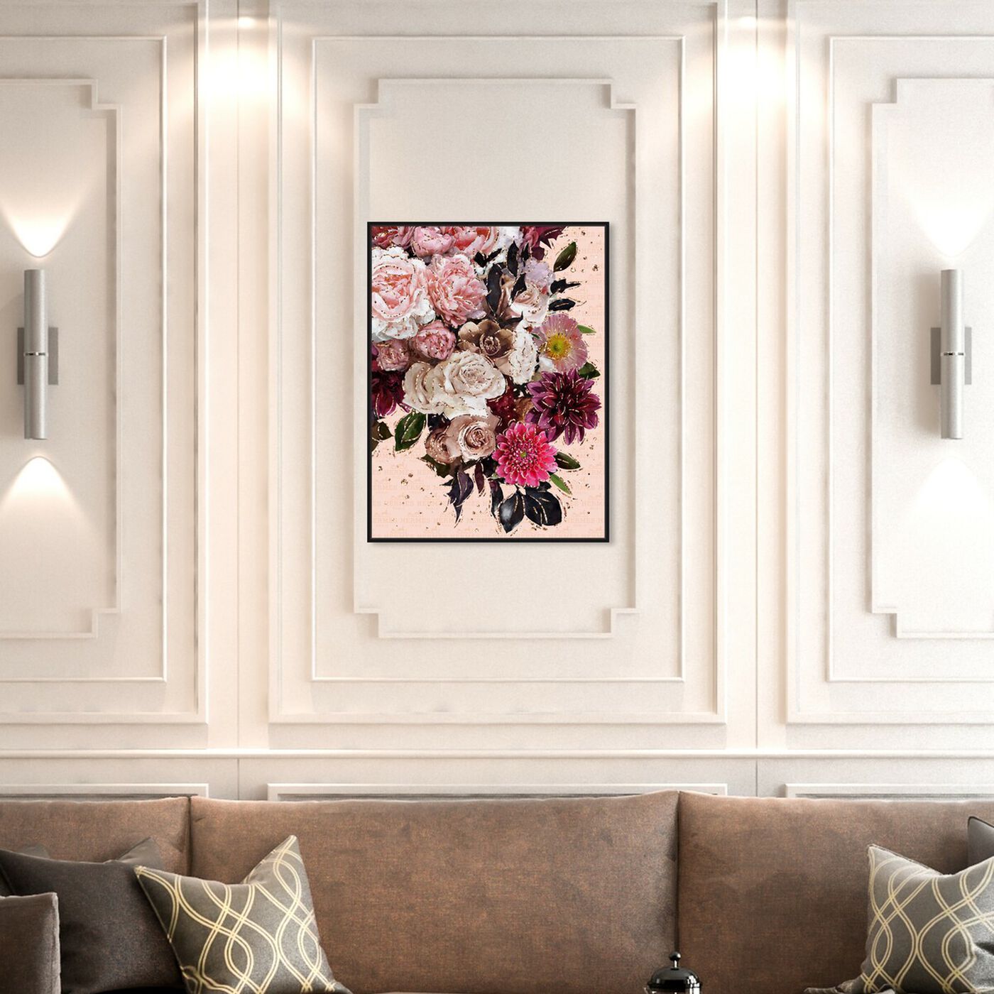 Hanging view of Thierrys Warm Bouquet featuring floral and botanical and florals art.