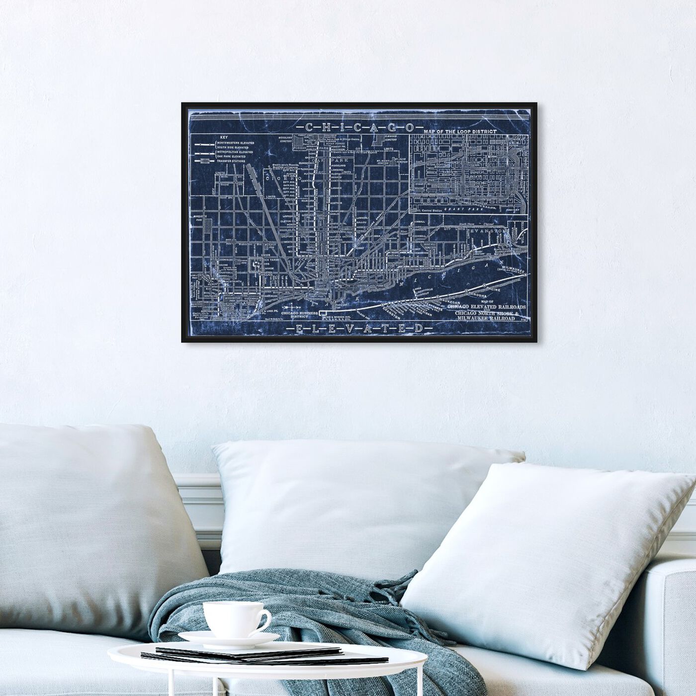 Hanging view of Chicago Railroad Blueprint Map featuring maps and flags and us cities maps art.