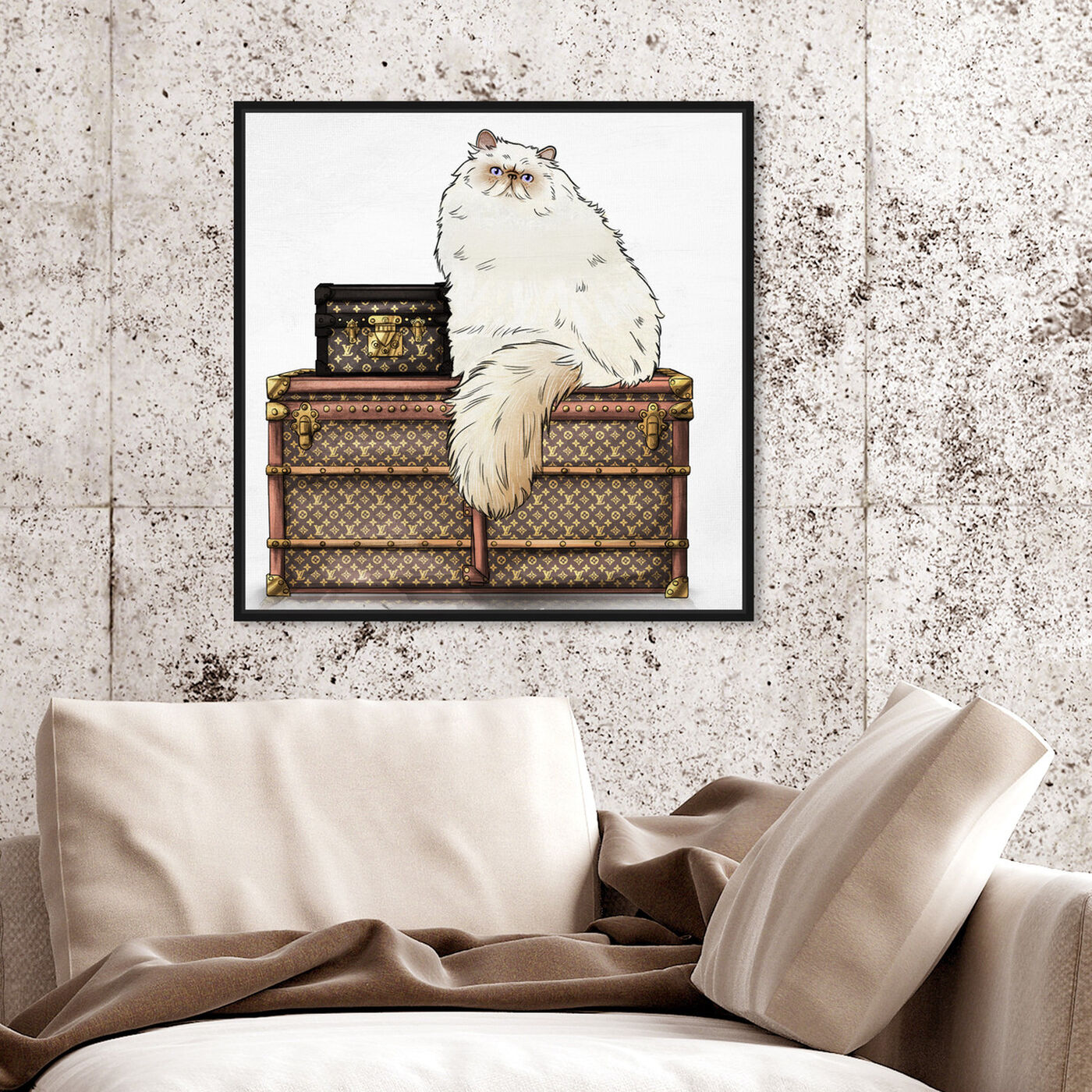 Hanging view of Persian Trunks featuring fashion and glam and travel essentials art.