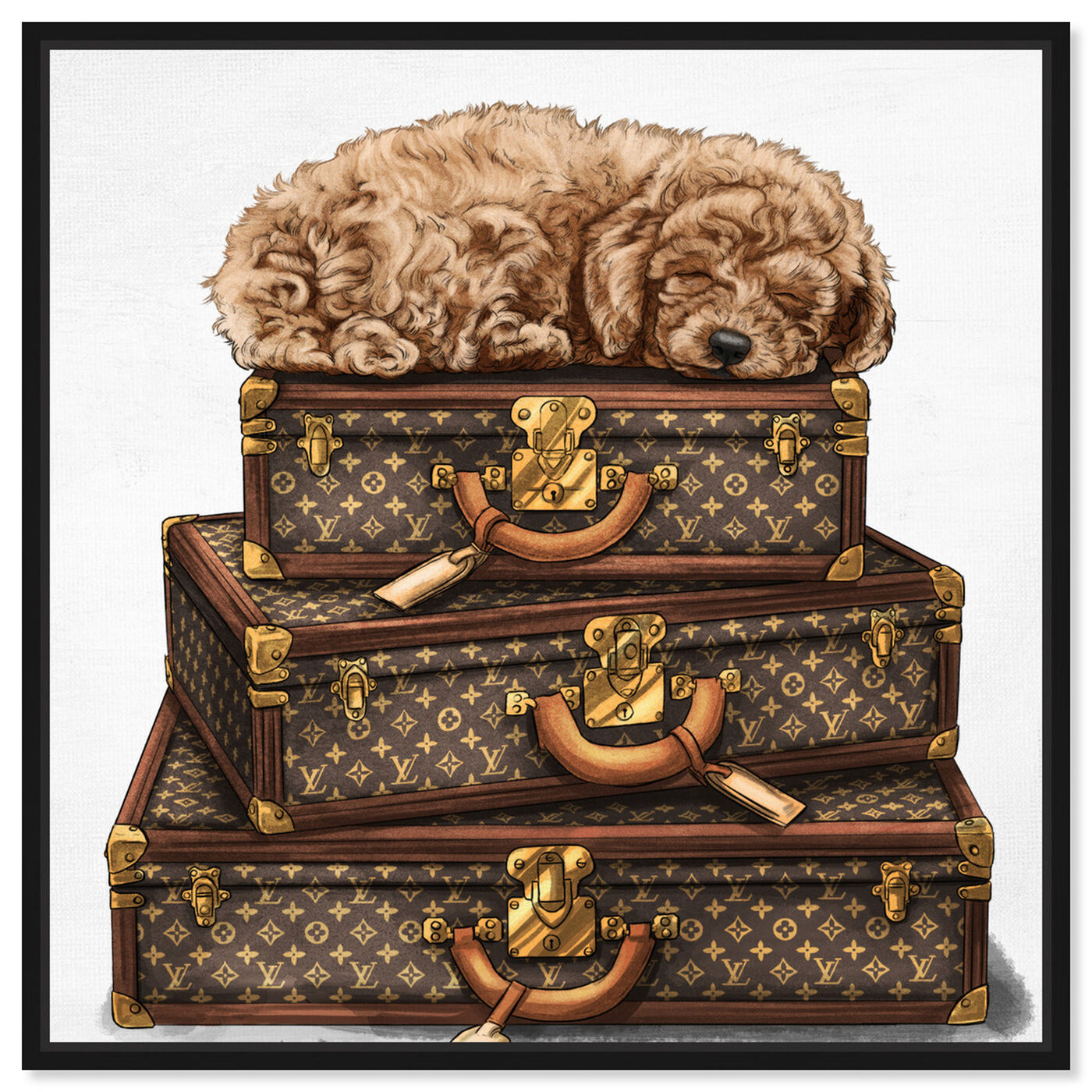 Front view of sleeping POODLE featuring fashion and glam and travel essentials art.