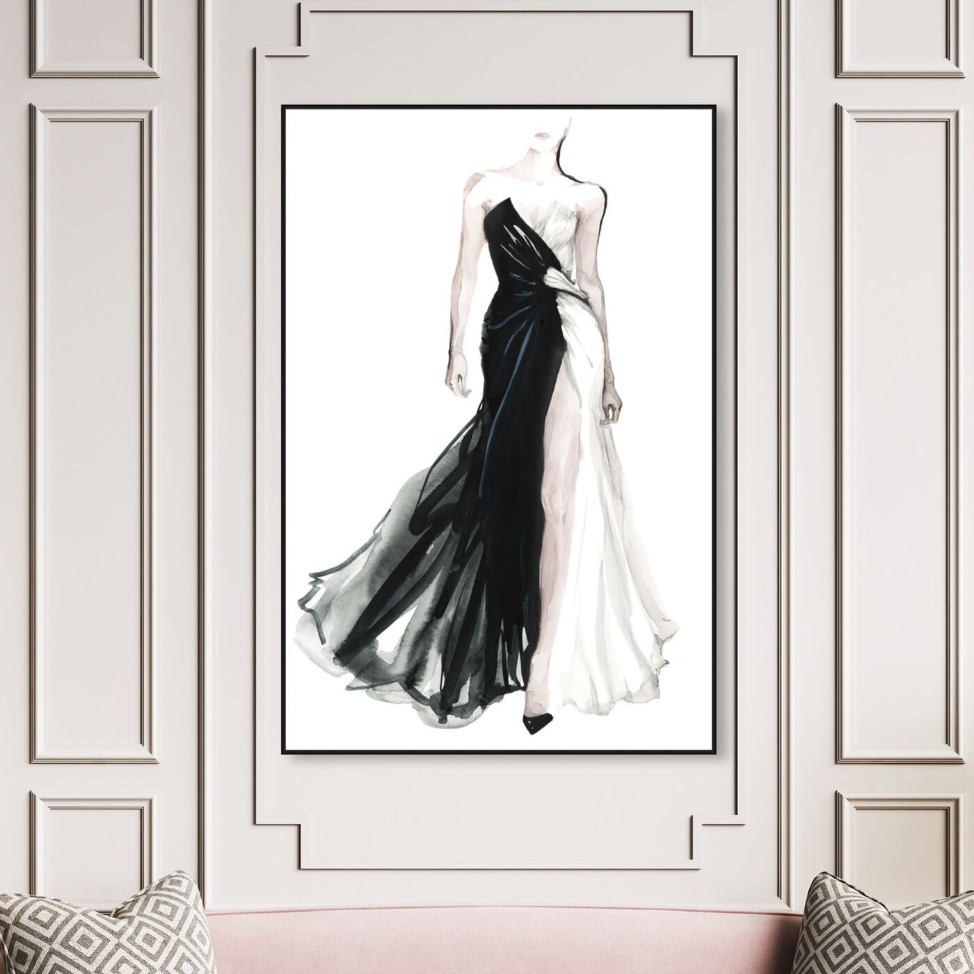 Hanging view of Black and White Affair - Gill Bay featuring fashion and glam and dress art.