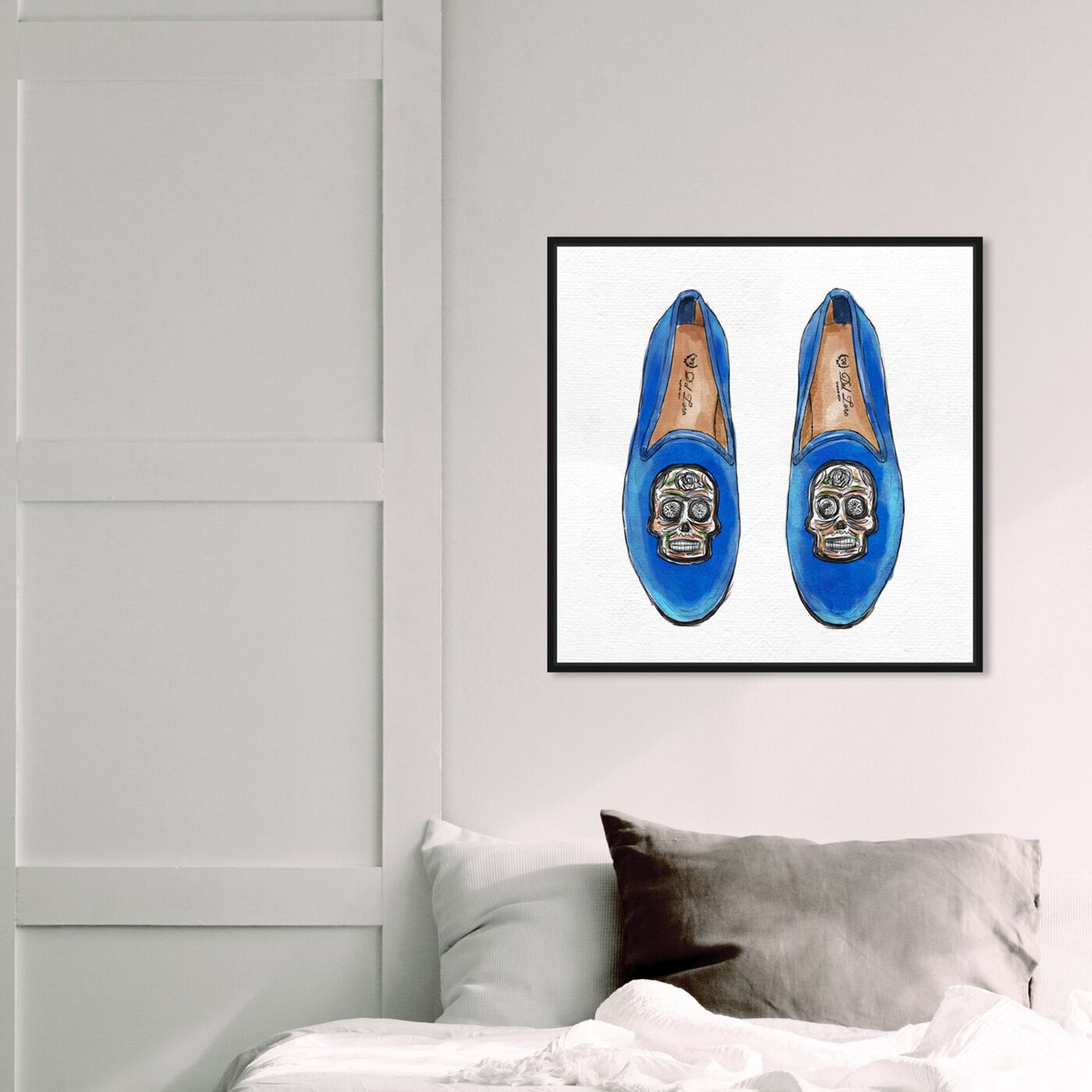 Hanging view of Skull Slippers featuring fashion and glam and shoes art.