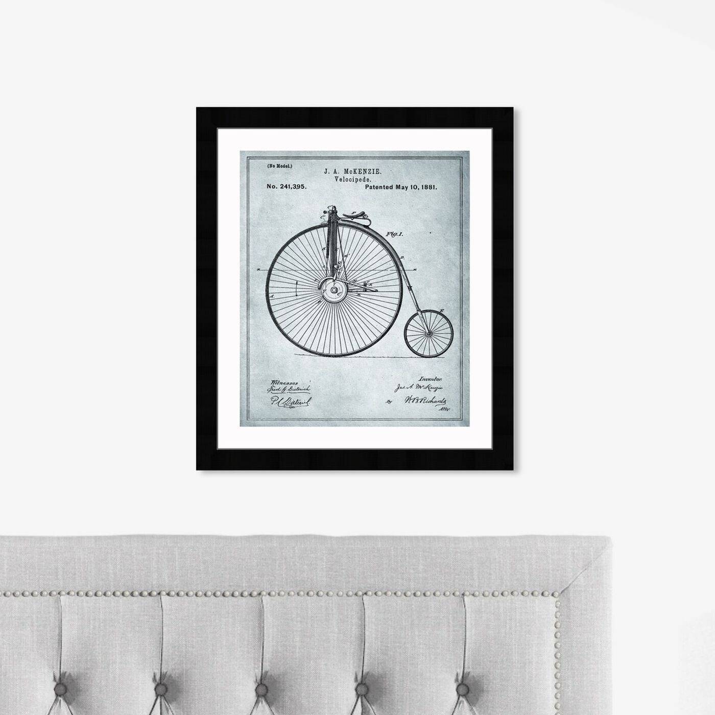 Hanging view of McKenzie Velocipede, 1881 - Gray featuring transportation and bicycles art.