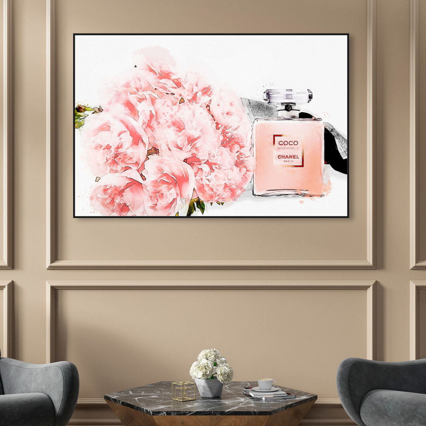 ART PRINT Pink No 5 Perfume Bottle Vase Peonies Roses Flowers Chanel  Watercolor Painting, Fashion Ill…