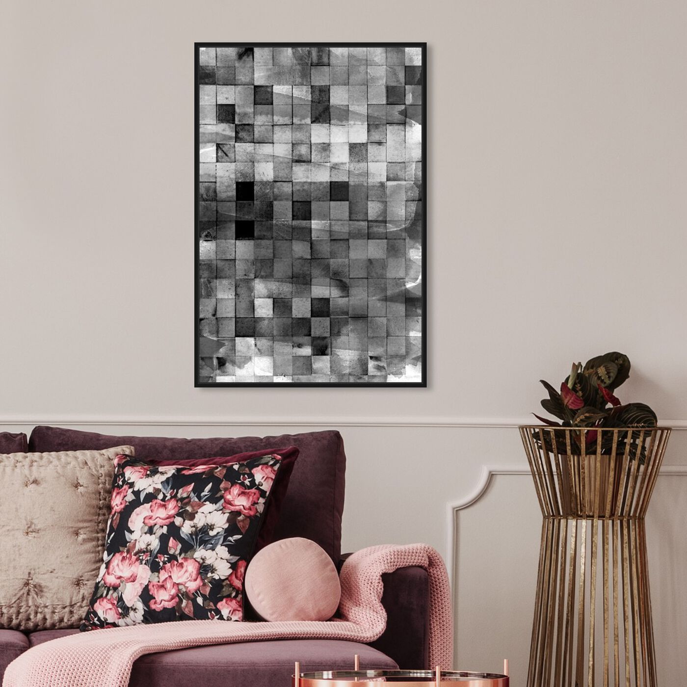 Hanging view of Mosaic Smoke featuring abstract and geometric art.