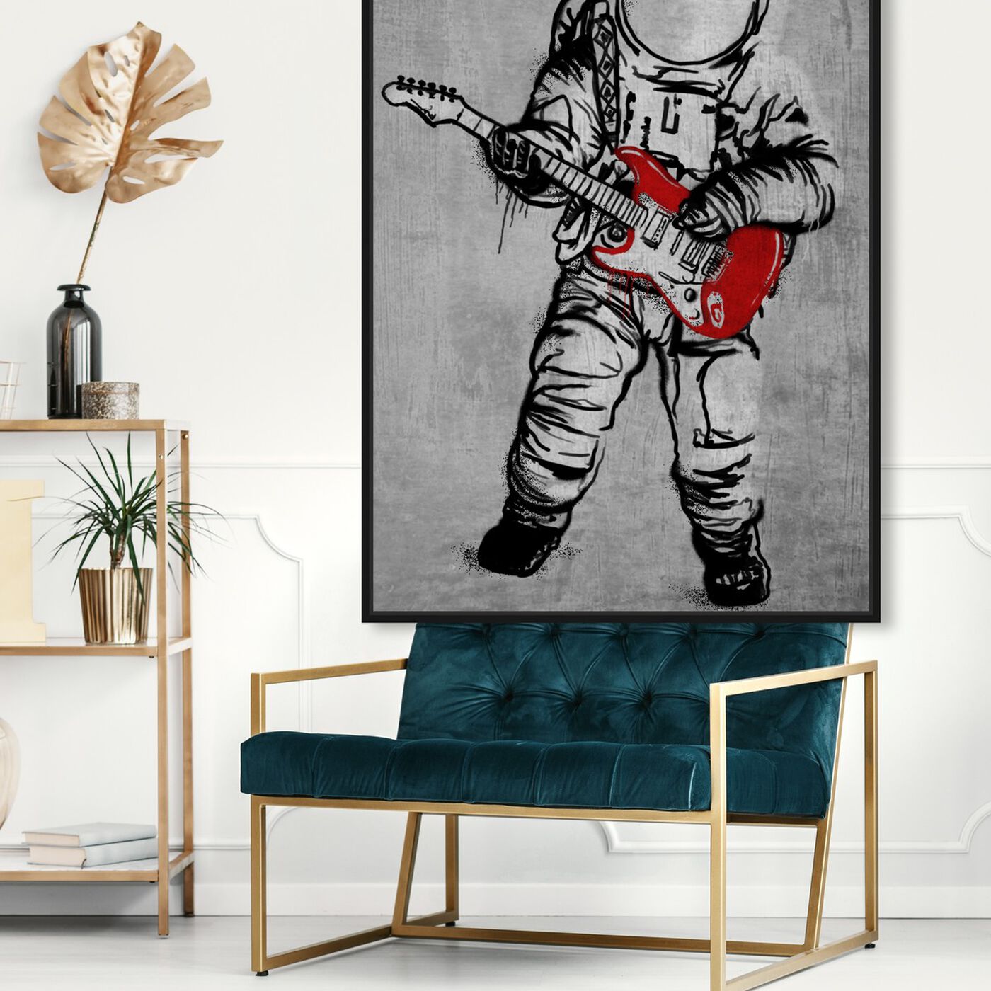 Hanging view of Moontunes featuring astronomy and space and astronaut art.