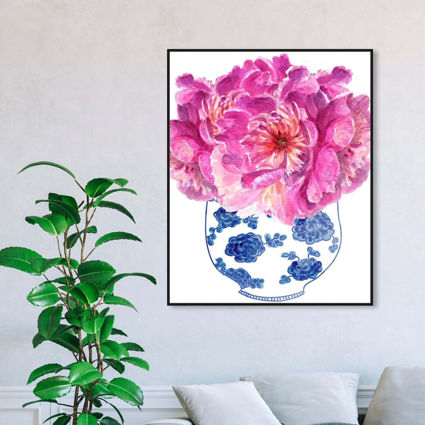 Hanging view of Morning Peonies featuring floral and botanical and florals art.
