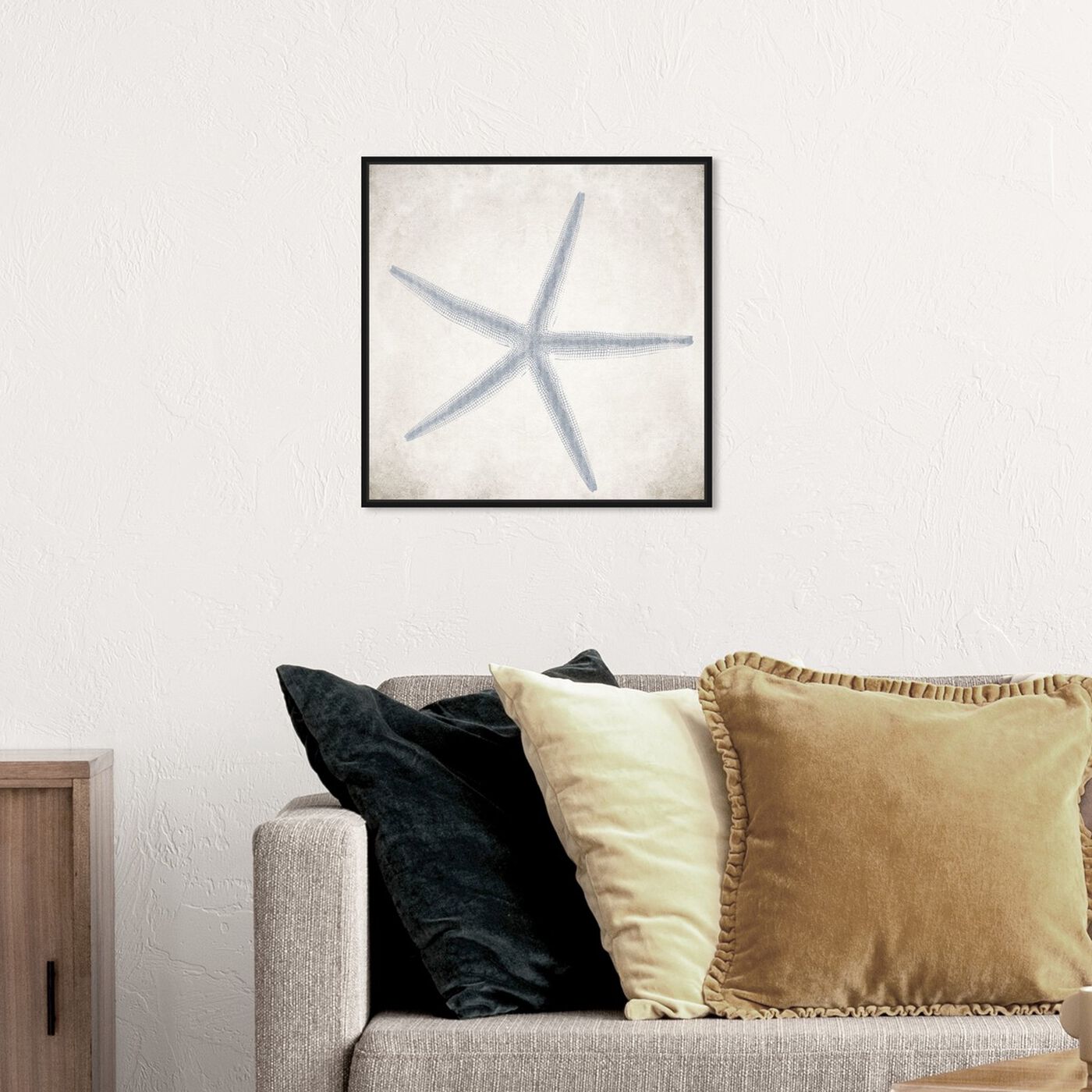 Hanging view of Starfish Grey featuring nautical and coastal and marine life art.