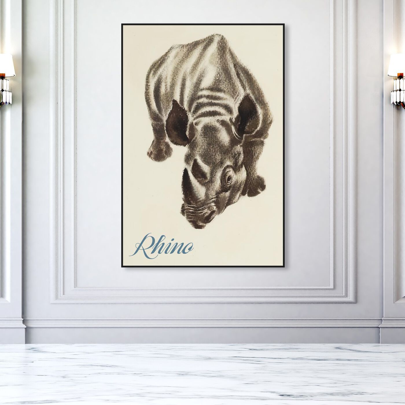 Hanging view of Rhino featuring animals and zoo and wild animals art.