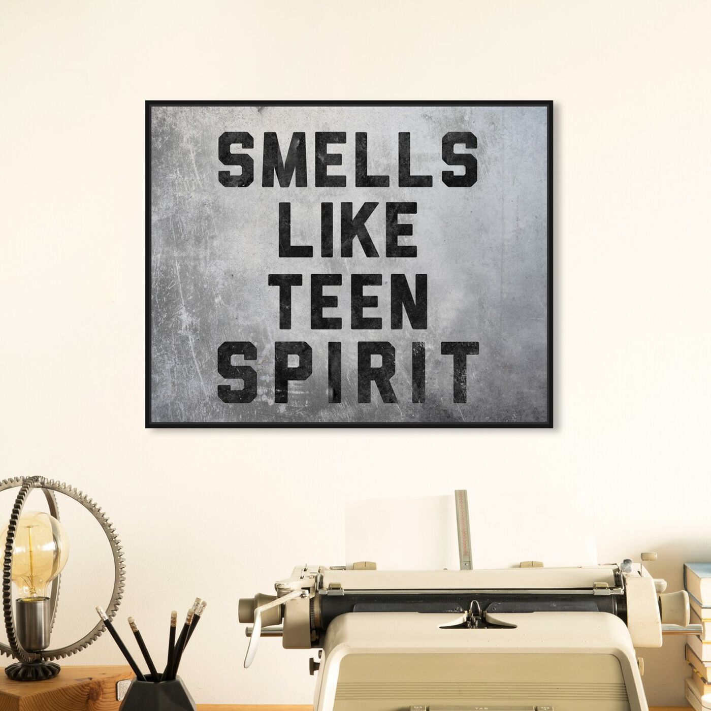 Hanging view of Smells Like Teen Spirit featuring typography and quotes and funny quotes and sayings art.