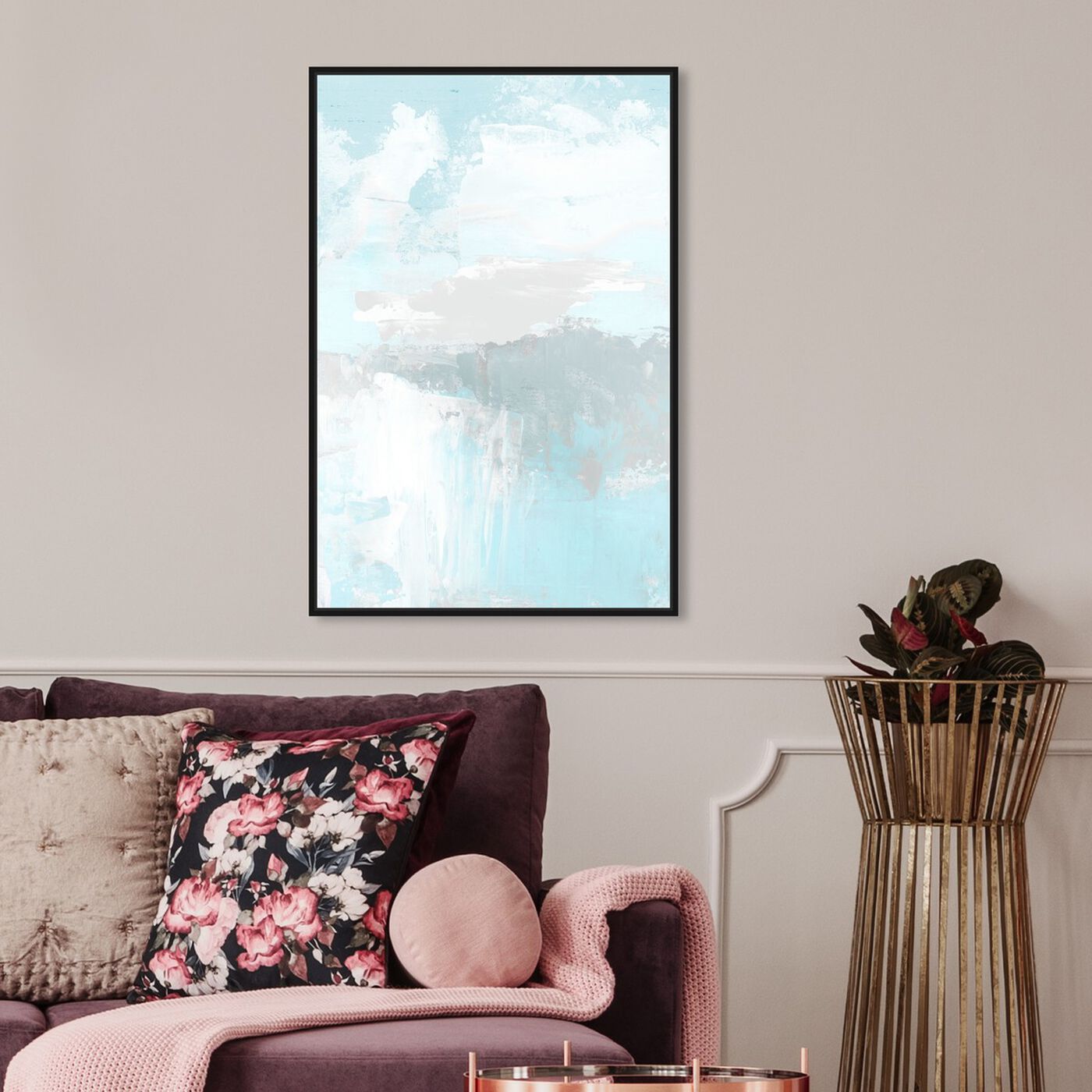 Hanging view of Oleaje in Light Blue featuring abstract and paint art.