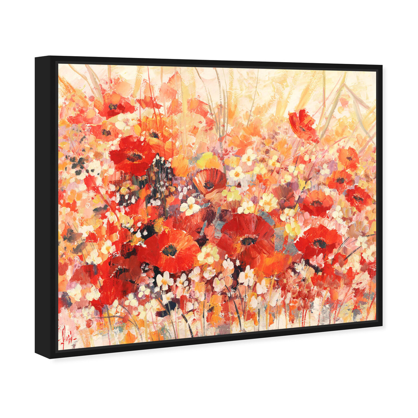 Angled view of Sai - Red Floral 3LR1777 featuring floral and botanical and gardens art.