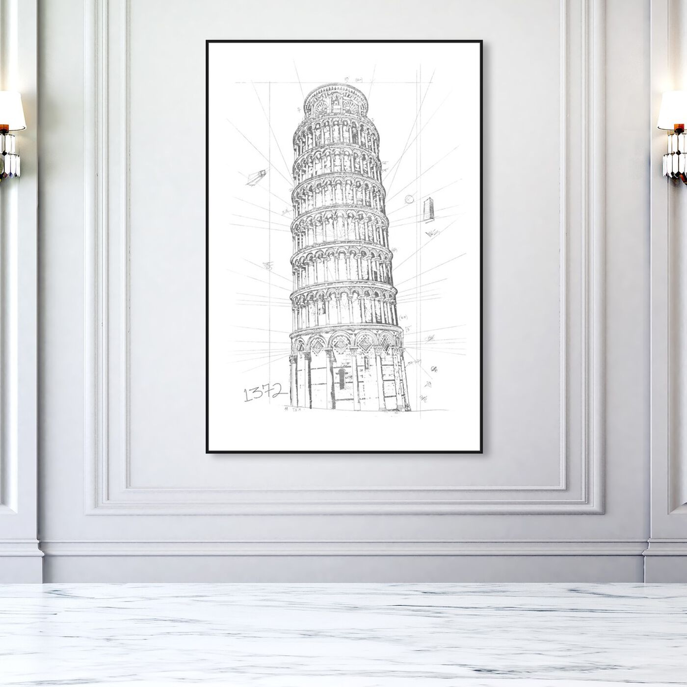 Hanging view of Tower of Pisa Silver featuring architecture and buildings and european buildings art.