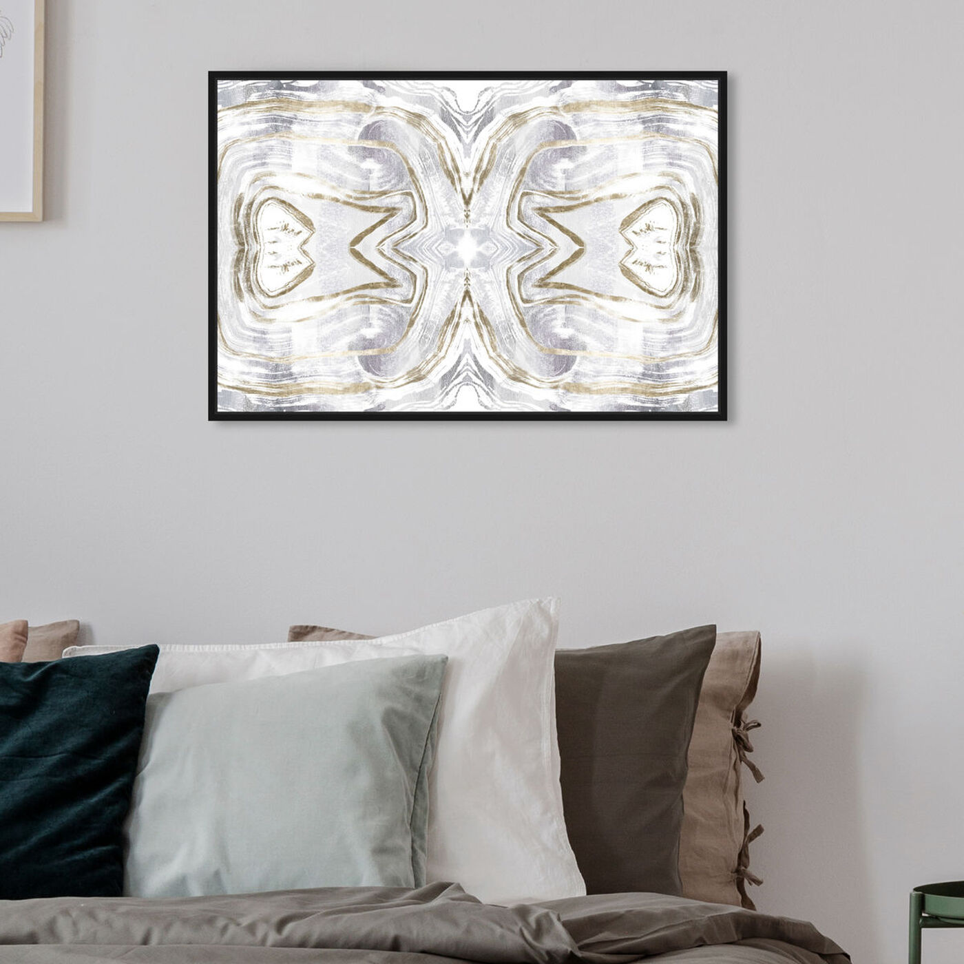 Hanging view of Love in Stone Gold and White featuring abstract and crystals art.