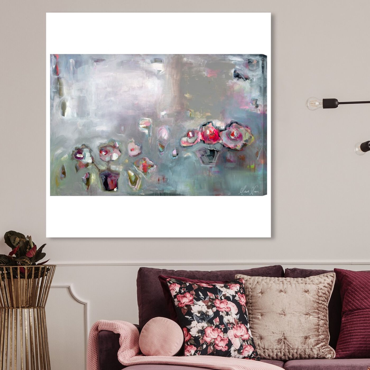 Hanging view of Take Time to Breathe by Michaela Nessim Canvas Art featuring abstract and flowers art.