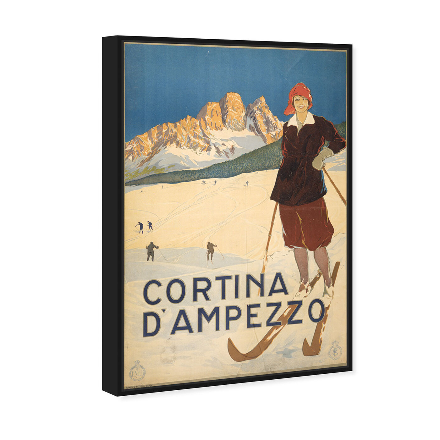 Angled view of Cortina D'Ampezzo featuring sports and teams and skiing art.
