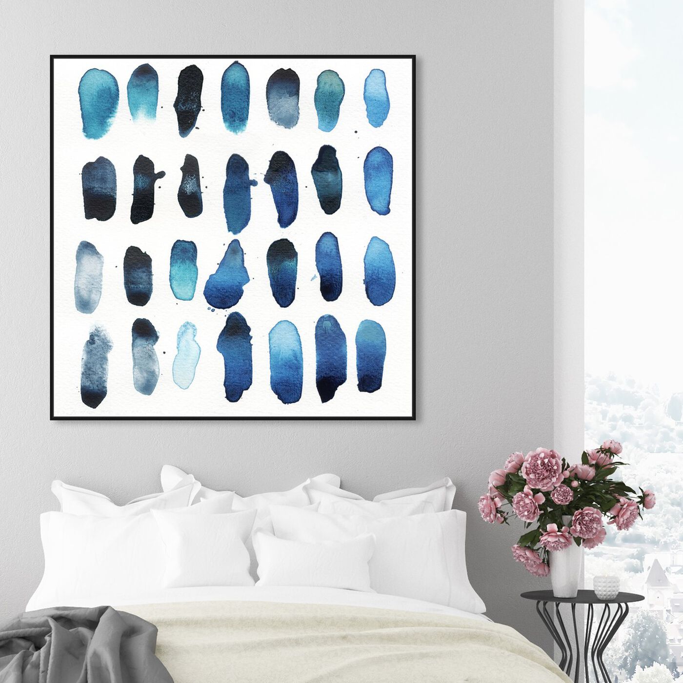 Hanging view of Drops of Serenity featuring abstract and watercolor art.