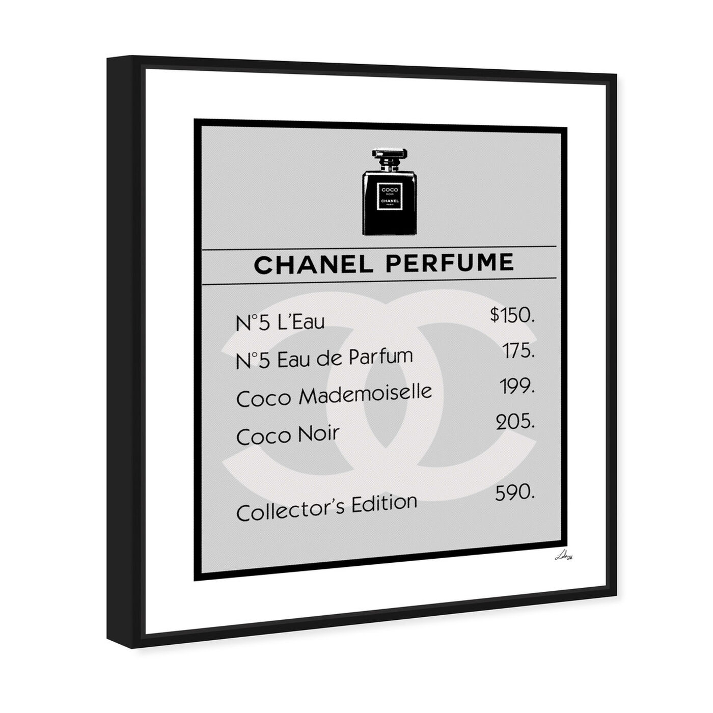 Angled view of Property Card N5 featuring fashion and glam and perfumes art.