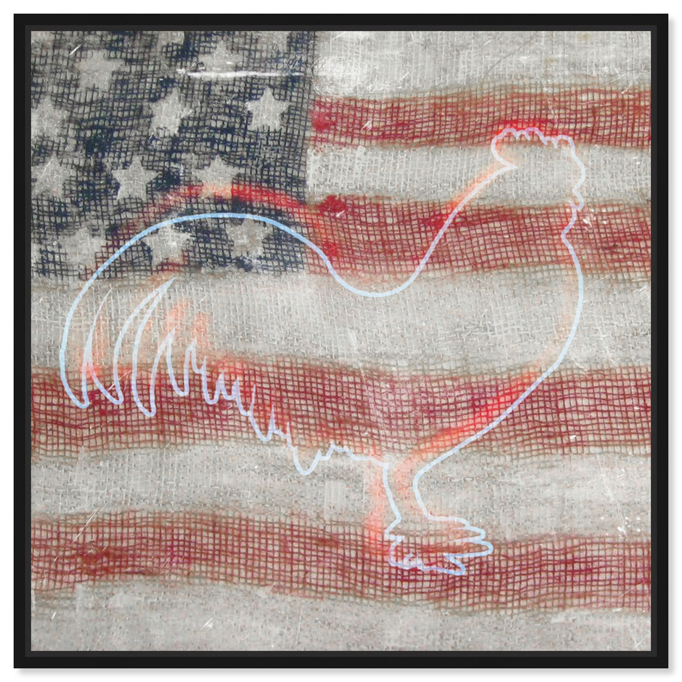 Front view of State Rooster featuring americana and patriotic and us flags art.
