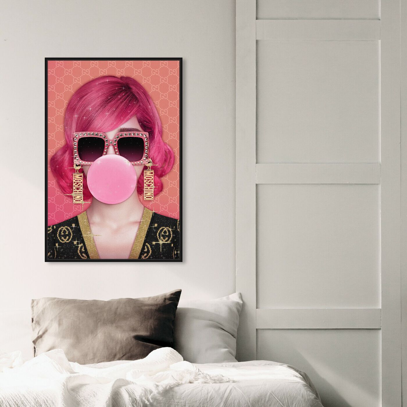 Hanging view of Haute Strawberry Bubblegum featuring fashion and glam and portraits art.