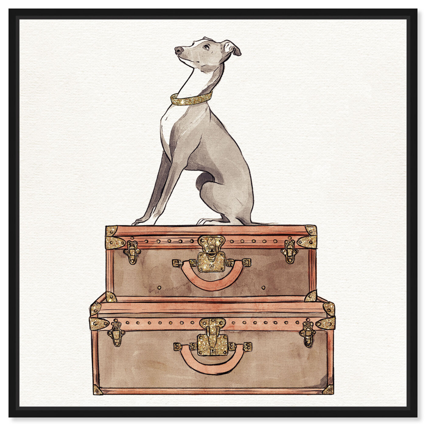 Front view of Luxury Greyhound featuring fashion and glam and travel essentials art.