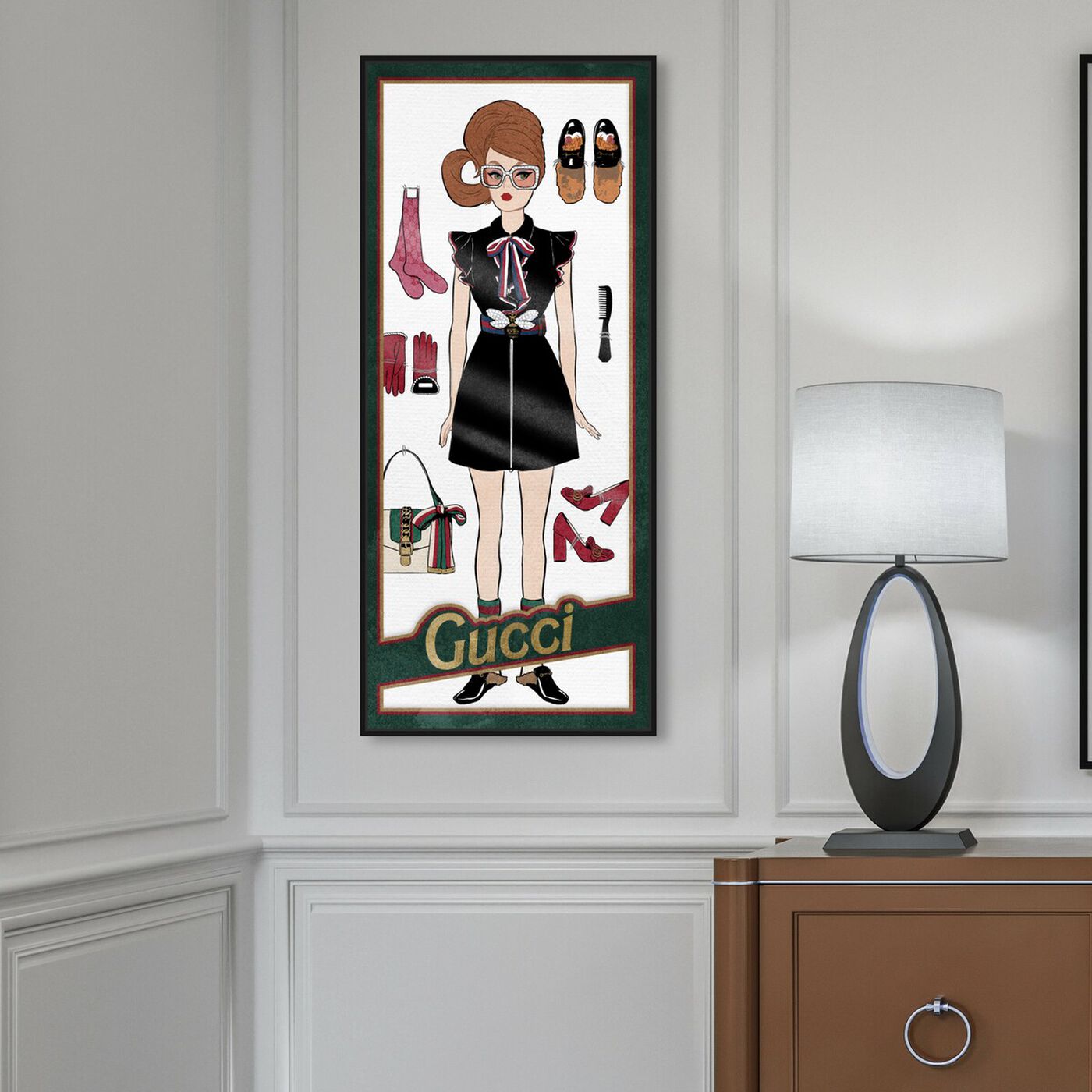Hanging view of Italian Doll featuring fashion and glam and dolls art.
