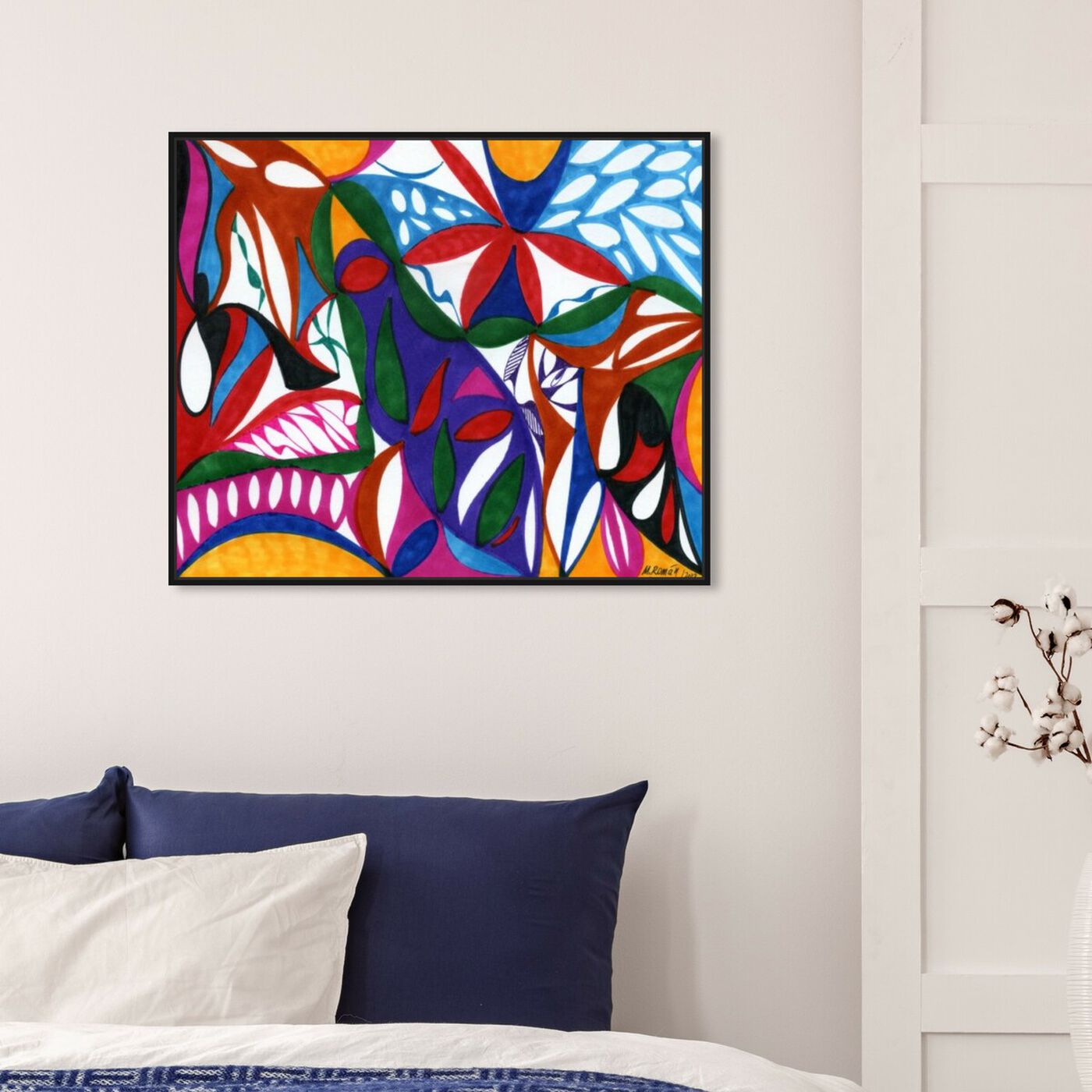 Hanging view of Rhapsodic featuring abstract and geometric art.