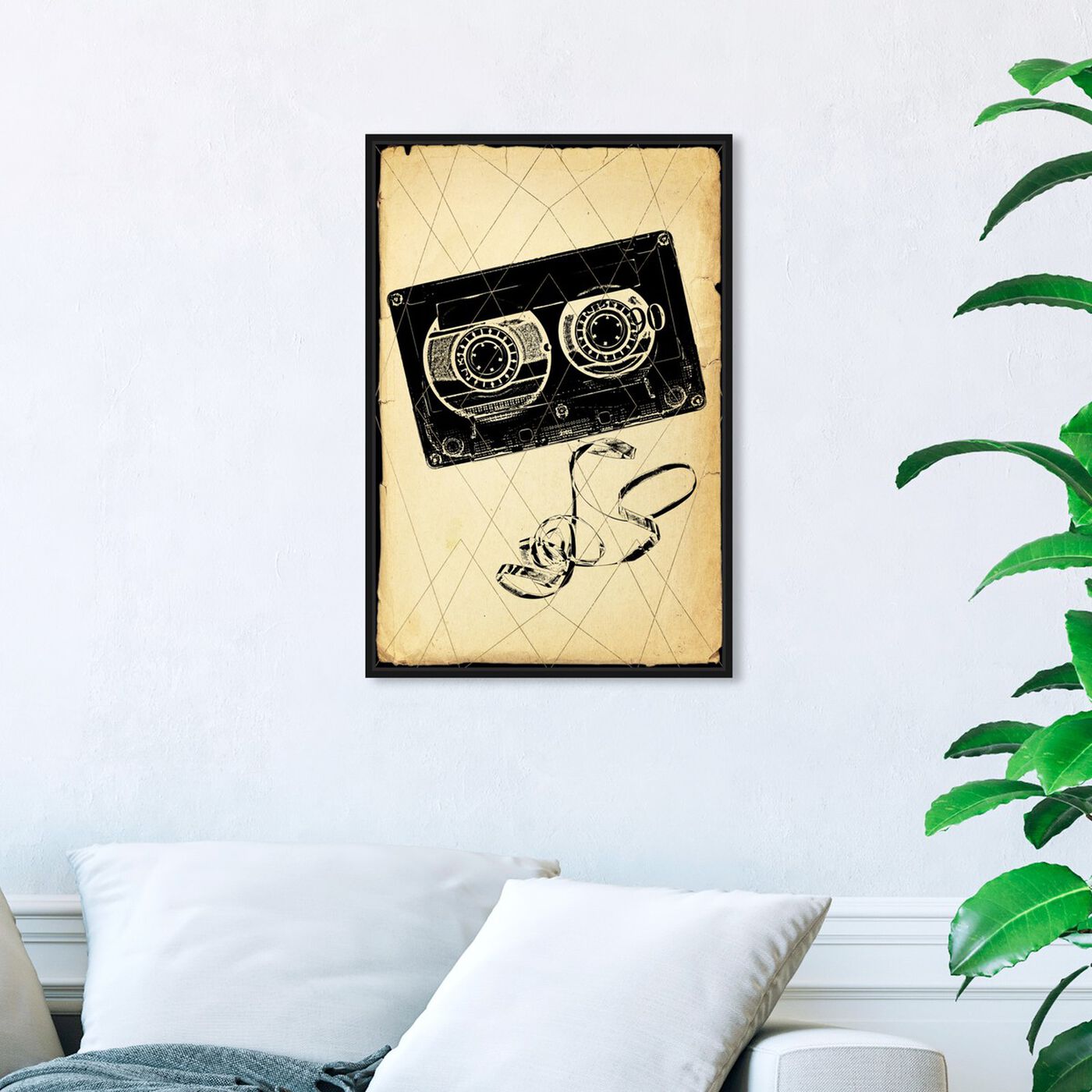 Hanging view of Cassette Tape Print featuring music and dance and dj art.