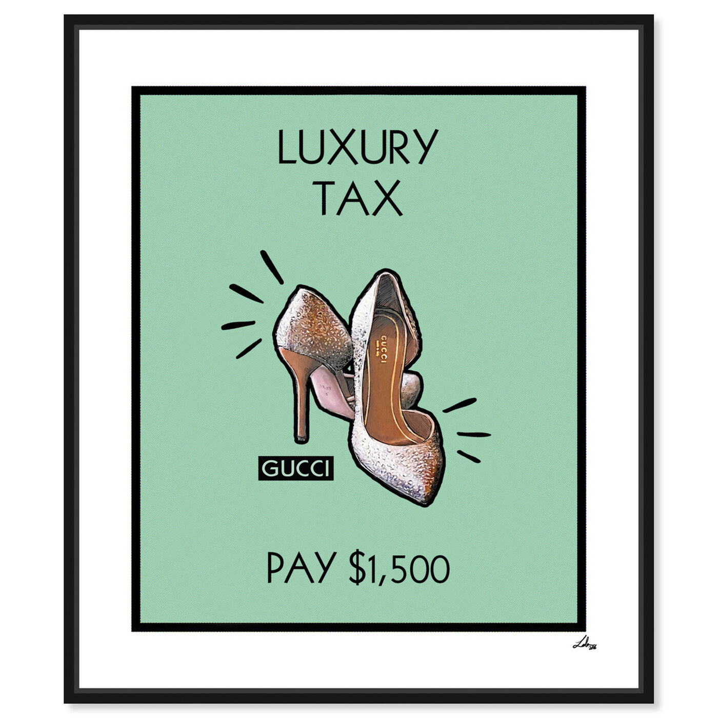 Front view of Luxury Tax Paris featuring fashion and glam and shoes art.