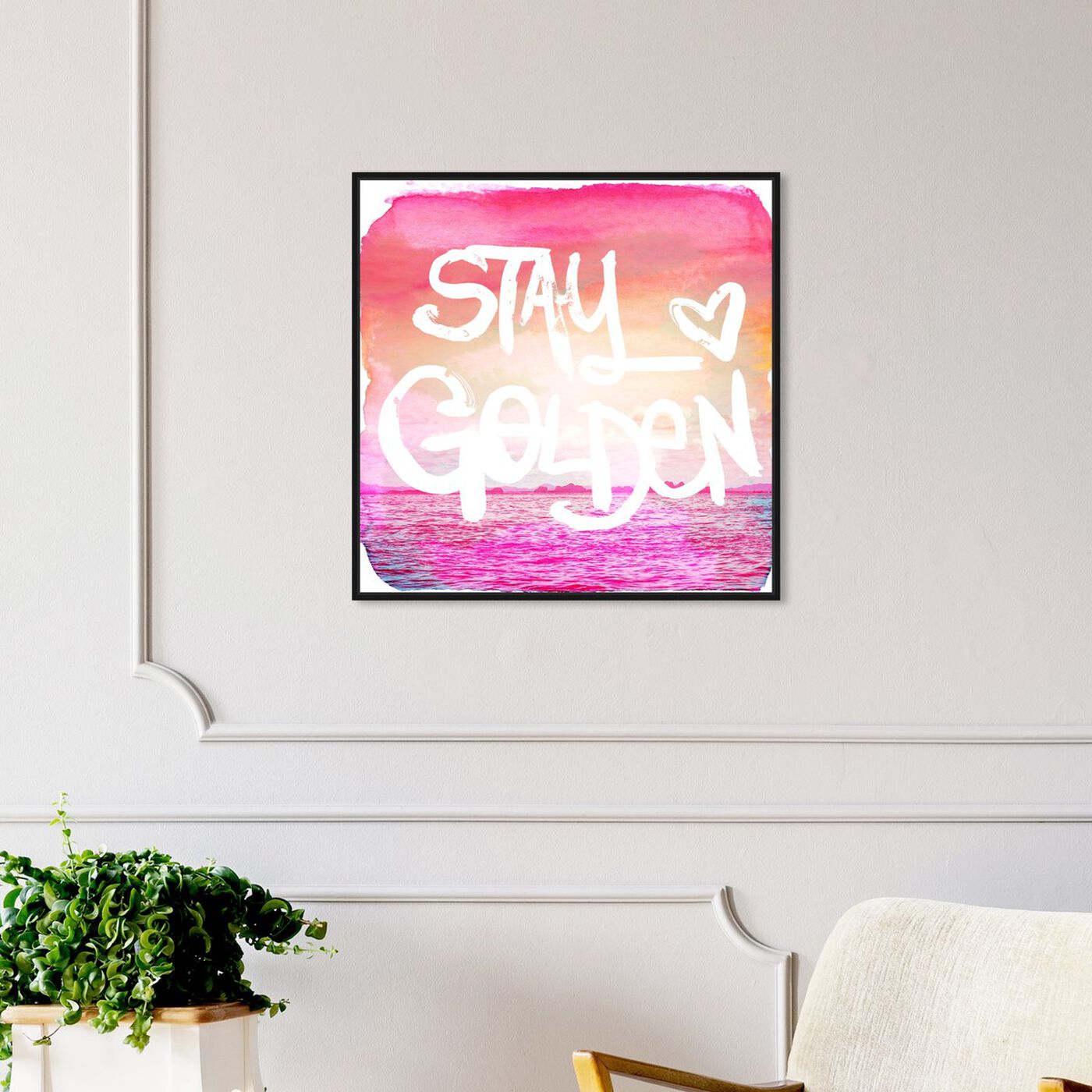 Hanging view of Stay Golden I featuring typography and quotes and beauty quotes and sayings art.