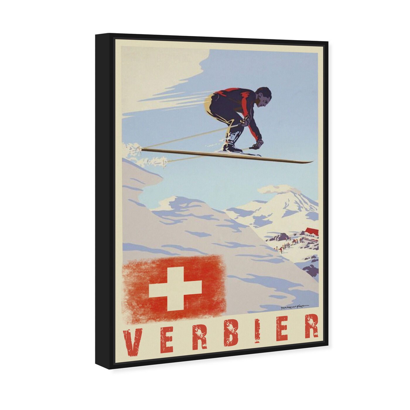 Angled view of Verbier featuring advertising and posters art.