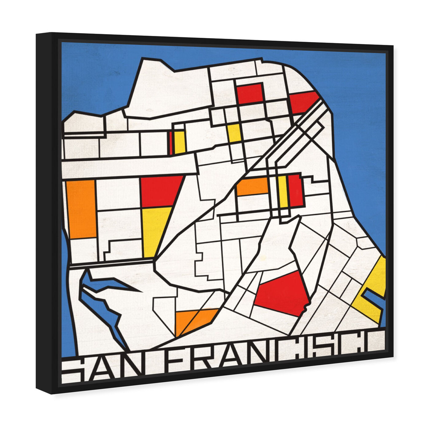 Angled view of San Francisco Solid Color Map featuring maps and flags and us cities maps art.