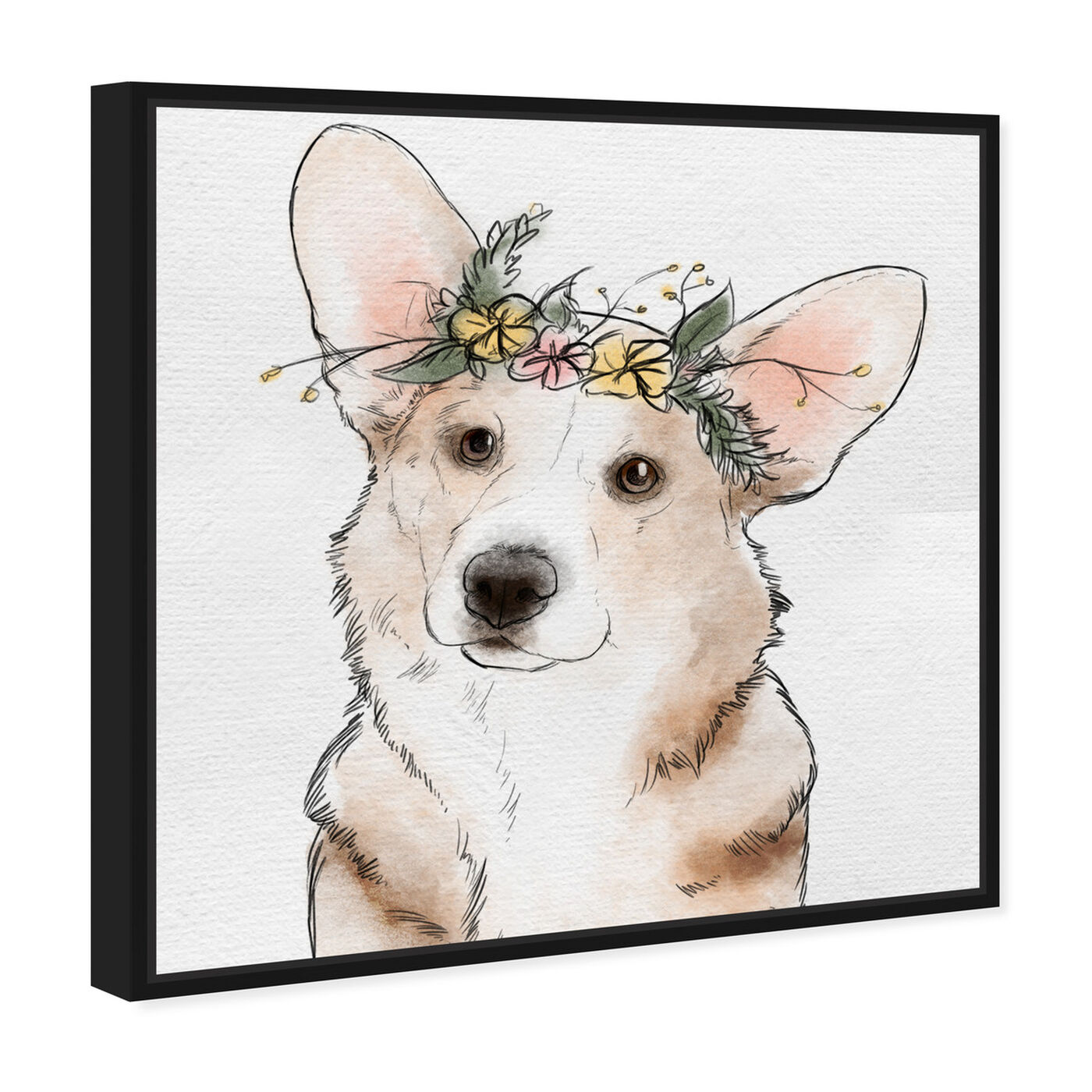 Angled view of Floral Crown Corgi featuring animals and dogs and puppies art.