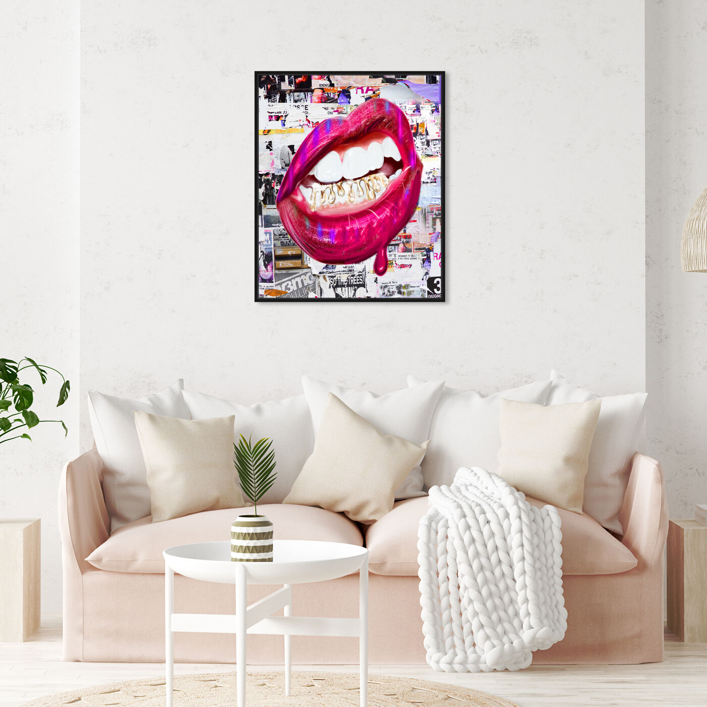 Hanging view of Savage featuring fashion and glam and lips art.