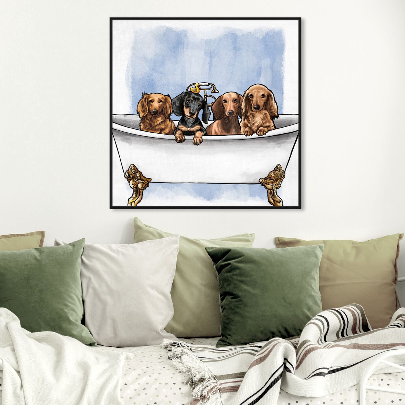 Hanging view of Dachs in The Tub featuring animals and dogs and puppies art.